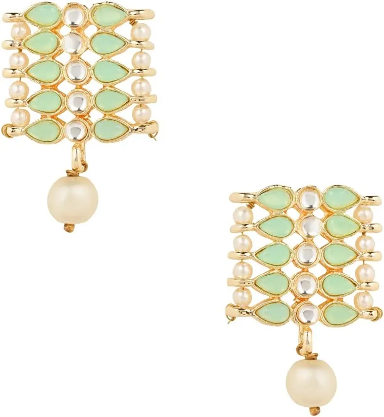 I Jewels Gold Plated Indian Wedding Bollywood Gold Pearl & Kundan Studded Choker Necklace Jewellery Set For Women (K7209)
