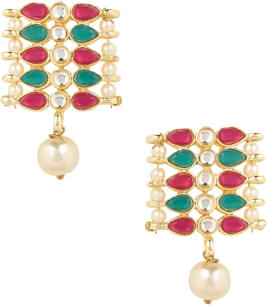 I Jewels Gold Plated Indian Wedding Bollywood Gold Pearl & Kundan Studded Choker Necklace Jewellery Set For Women (K7209)