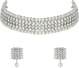 I Jewels Gold Plated Indian Wedding Bollywood Gold Pearl & Kundan Studded Choker Necklace Jewellery Set For Women (K7209)
