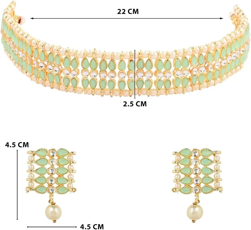 I Jewels Gold Plated Indian Wedding Bollywood Gold Pearl & Kundan Studded Choker Necklace Jewellery Set For Women (K7209)