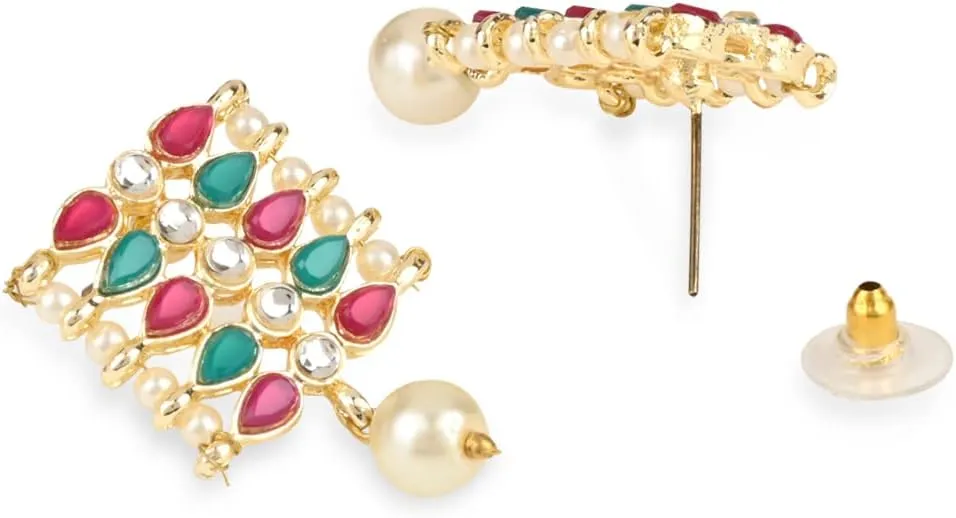I Jewels Gold Plated Indian Wedding Bollywood Gold Pearl & Kundan Studded Choker Necklace Jewellery Set For Women (K7209)