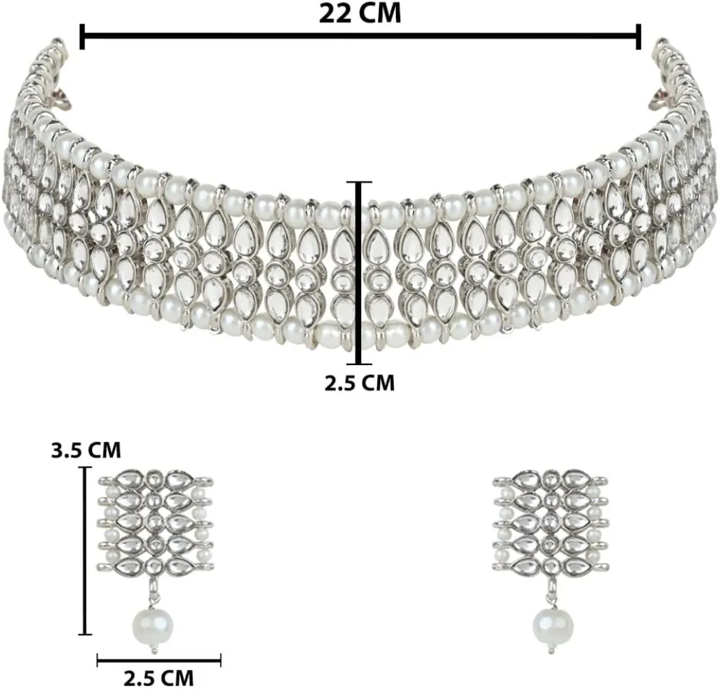 I Jewels Gold Plated Indian Wedding Bollywood Gold Pearl & Kundan Studded Choker Necklace Jewellery Set For Women (K7209)