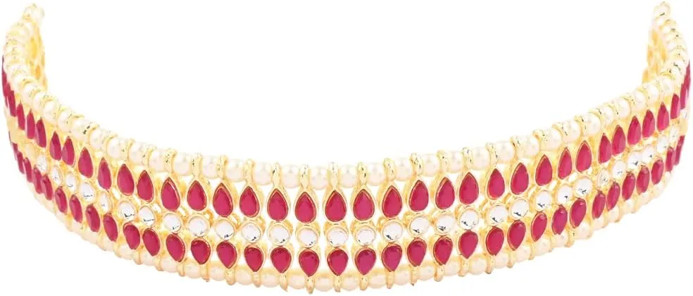 I Jewels Gold Plated Indian Wedding Bollywood Gold Pearl & Kundan Studded Choker Necklace Jewellery Set For Women (K7209)