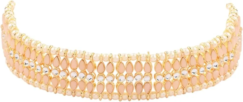 I Jewels Gold Plated Indian Wedding Bollywood Gold Pearl & Kundan Studded Choker Necklace Jewellery Set For Women (K7209)