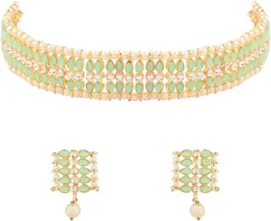 I Jewels Gold Plated Indian Wedding Bollywood Gold Pearl & Kundan Studded Choker Necklace Jewellery Set For Women (K7209)