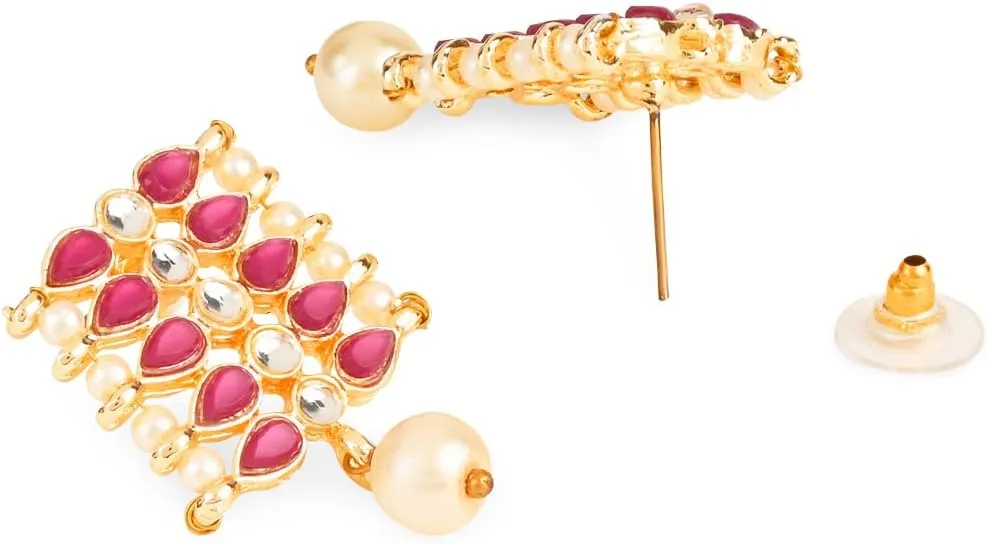 I Jewels Gold Plated Indian Wedding Bollywood Gold Pearl & Kundan Studded Choker Necklace Jewellery Set For Women (K7209)