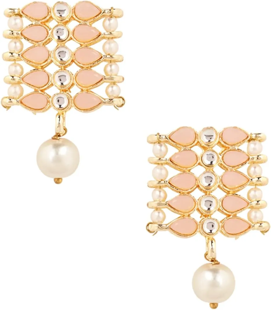 I Jewels Gold Plated Indian Wedding Bollywood Gold Pearl & Kundan Studded Choker Necklace Jewellery Set For Women (K7209)
