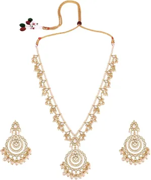 I Jewels Gold Plated Indian Wedding Bollywood Kundan Pearl Studded Long Necklace Set For Women (ML295-98)