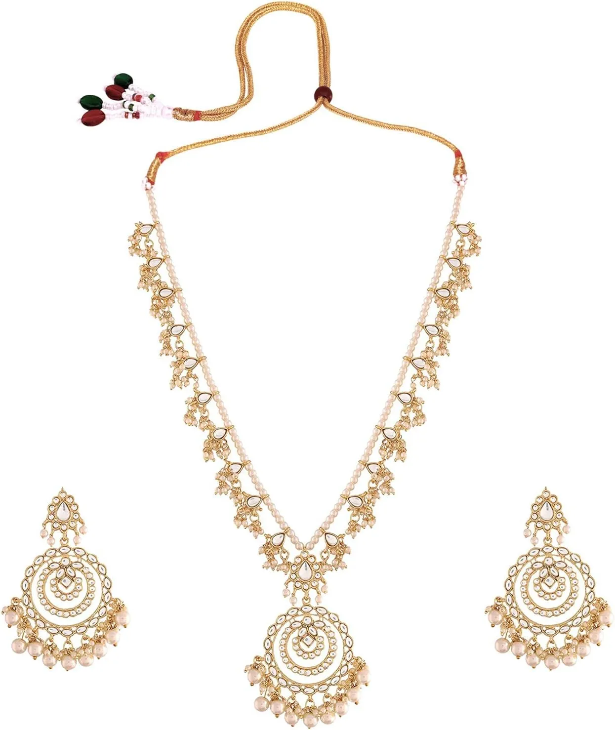 I Jewels Gold Plated Indian Wedding Bollywood Kundan Pearl Studded Long Necklace Set For Women (ML295-98)