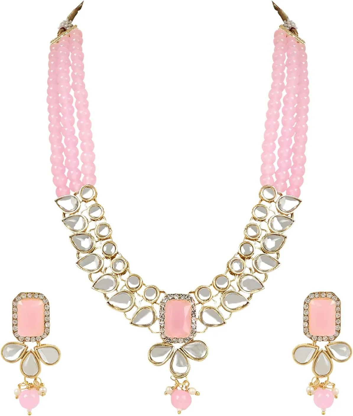I Jewels Gold Plated Indian Wedding Bollywood Necklace Jewellery Set with Earrings for Women (IJ354)