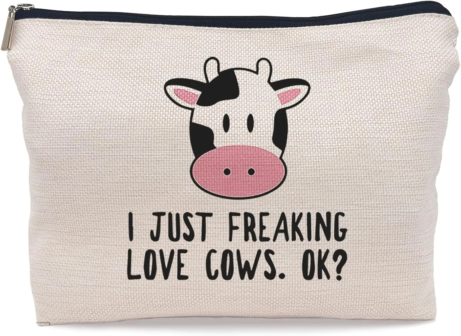 I Just Freaking Loves Cows OK Makeup Bag,Rustic Cute Dairy Cow Cosmetic Makeup Bag for Cow Lovers Farm Women Girls,Birthday Christmas Valentine's Day Gift Makeup Bag