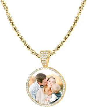 ICED PHOTO PENDANT W/ROPE CHAIN Picture Necklace Personalized Photo Blank Pendants Charms Necklace Custom Picture Necklaces Round/Heart/Angel Wings Rhinestone Bezel Pendant Trays for Jewelry