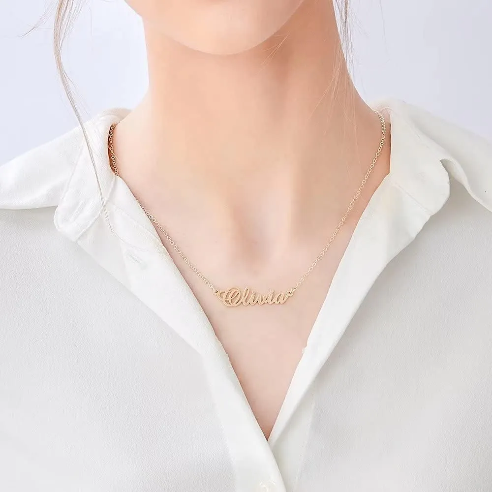 IEFLIFE Custom Name Necklace Personalized, 14K Gold Plated Personalized Name Necklace White Gold Plated Monogram Necklace Personalized Jewelry Name Plate Necklace Gifts for Women