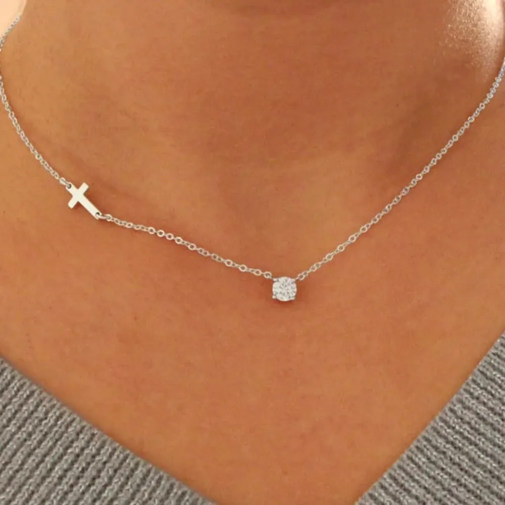 IEFWELL Cross Necklaces for Women - Dainty Gold Silver Cross Necklace for Women Trendy Simple Sideways Layered CZ Cross Necklaces Gold Jewelry for Womens Gifts