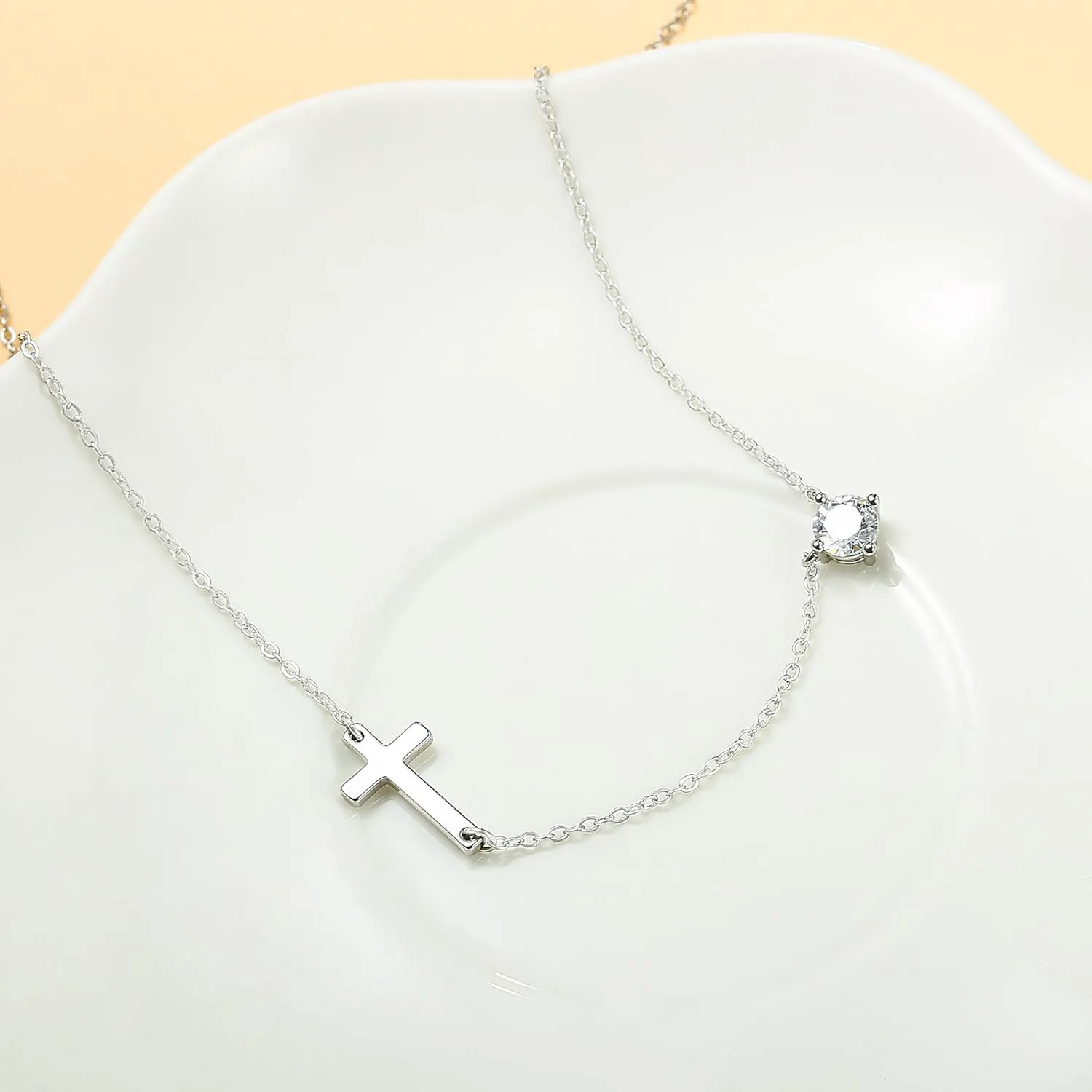 IEFWELL Cross Necklaces for Women - Dainty Gold Silver Cross Necklace for Women Trendy Simple Sideways Layered CZ Cross Necklaces Gold Jewelry for Womens Gifts