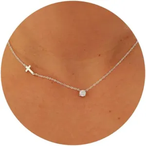 IEFWELL Cross Necklaces for Women - Dainty Gold Silver Cross Necklace for Women Trendy Simple Sideways Layered CZ Cross Necklaces Gold Jewelry for Womens Gifts