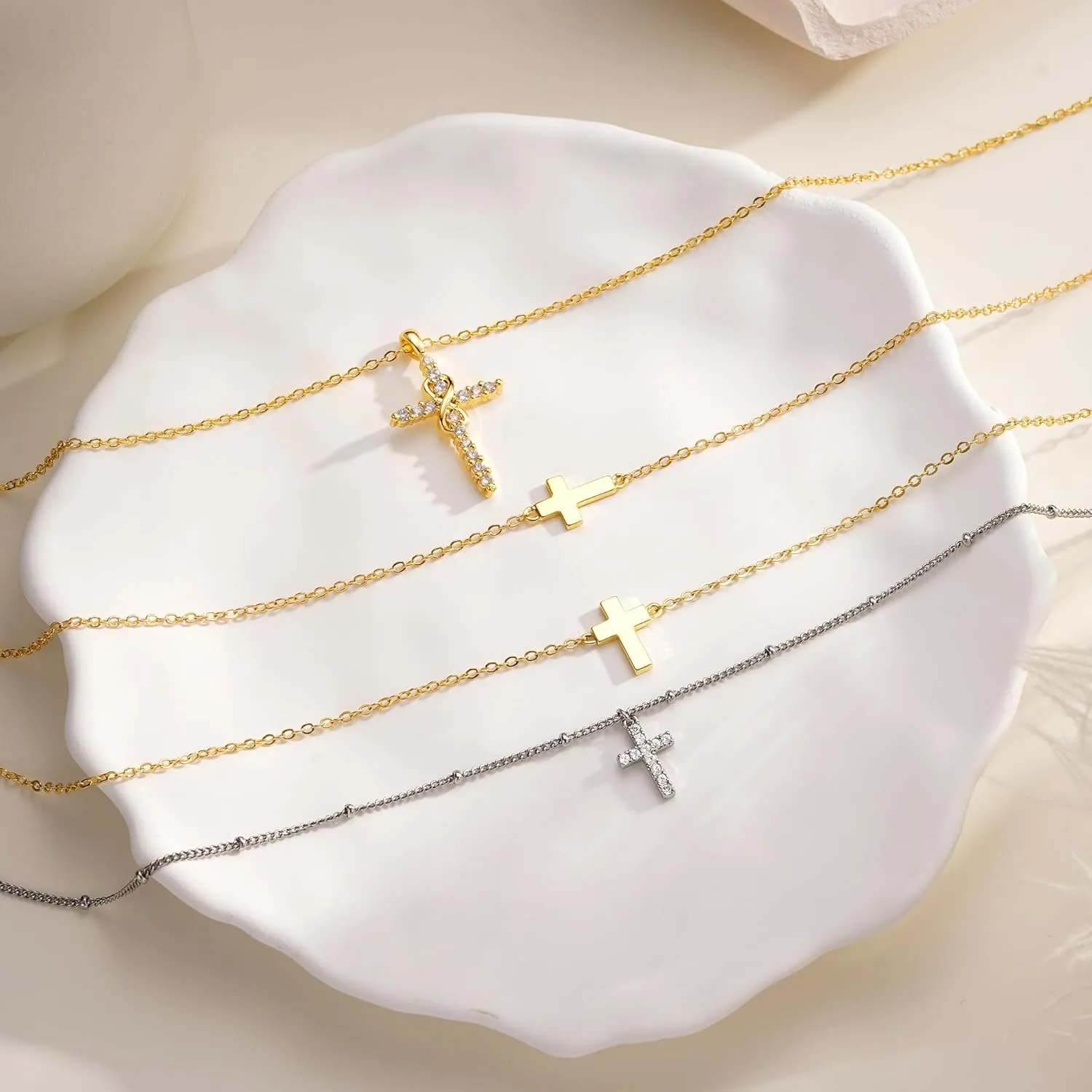 IEFWELL Cross Necklaces for Women - Dainty Gold Silver Cross Necklace for Women Trendy Simple Sideways Layered CZ Cross Necklaces Gold Jewelry for Womens Gifts