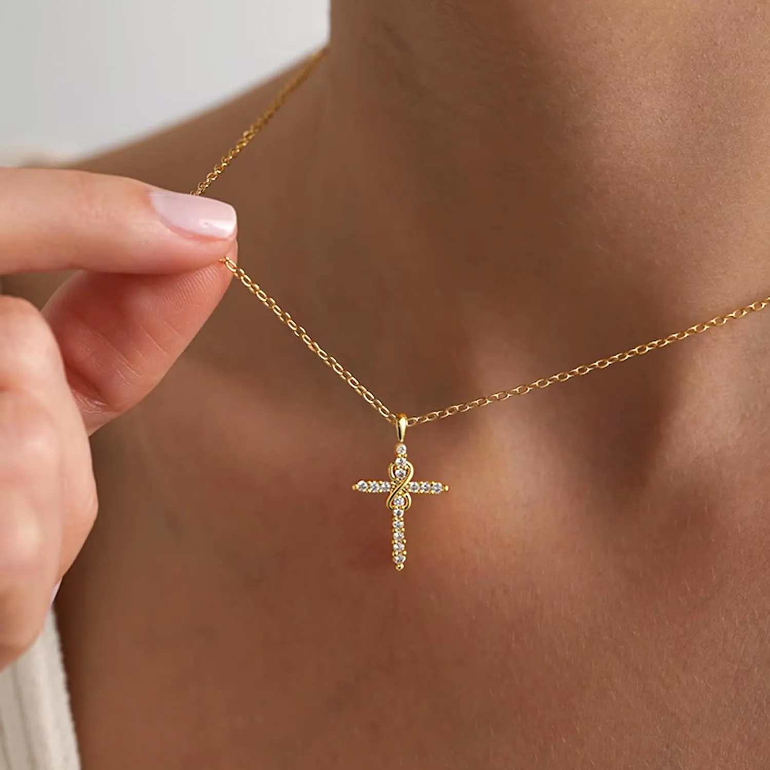 IEFWELL Cross Necklaces for Women - Dainty Gold Silver Cross Necklace for Women Trendy Simple Sideways Layered CZ Cross Necklaces Gold Jewelry for Womens Gifts
