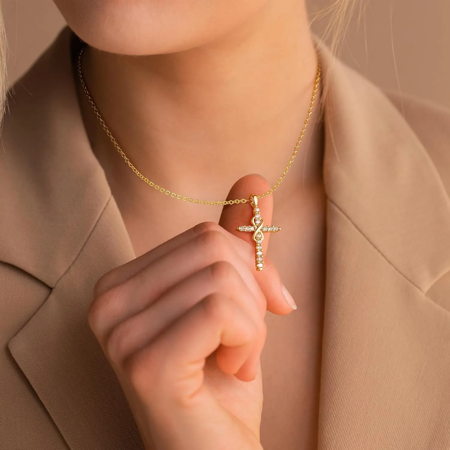 IEFWELL Cross Necklaces for Women - Dainty Gold Silver Cross Necklace for Women Trendy Simple Sideways Layered CZ Cross Necklaces Gold Jewelry for Womens Gifts