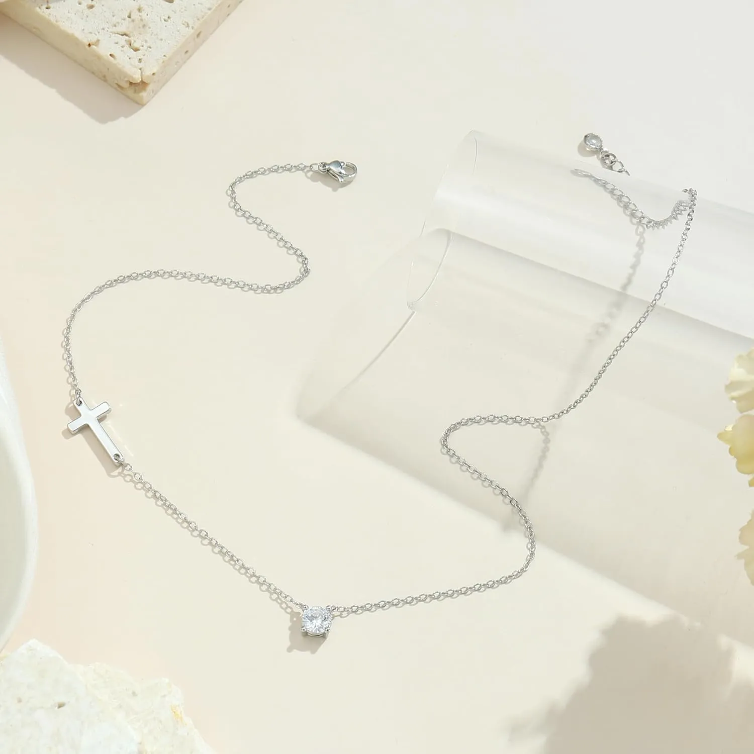 IEFWELL Cross Necklaces for Women - Dainty Gold Silver Cross Necklace for Women Trendy Simple Sideways Layered CZ Cross Necklaces Gold Jewelry for Womens Gifts