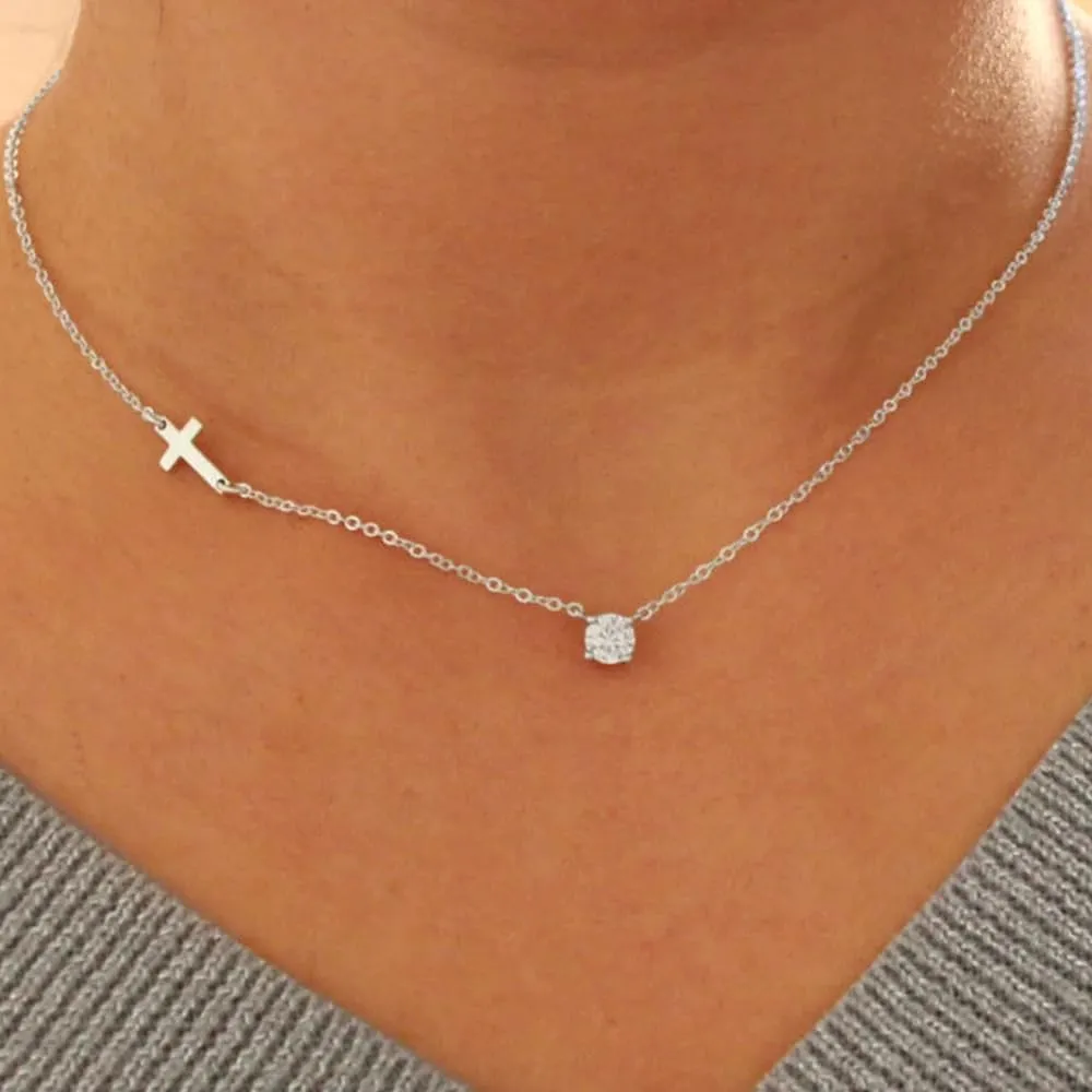 IEFWELL Cross Necklaces for Women - Dainty Gold Silver Cross Necklace for Women Trendy Simple Sideways Layered CZ Cross Necklaces Gold Jewelry for Womens Gifts
