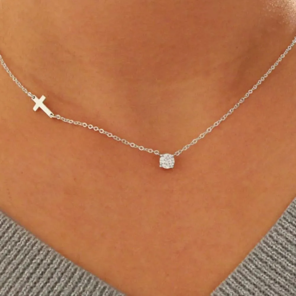 IEFWELL Cross Necklaces for Women - Dainty Gold Silver Cross Necklace for Women Trendy Simple Sideways Layered CZ Cross Necklaces Gold Jewelry for Womens Gifts