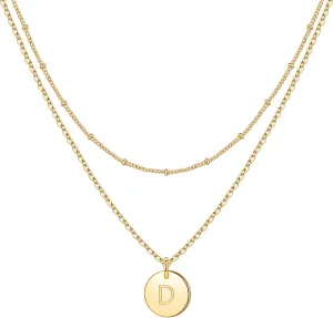 IEFWELL Initial Necklaces for Women Girls - Gold Silver Rose Gold Double Side Engraved Hammered Coin Necklaces, Layered Necklace Jewelry Pendant for Teen Girls