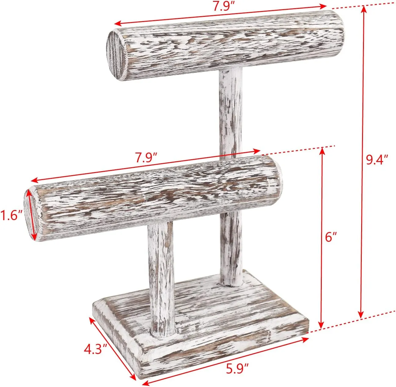Ikee Design 2 Tier Wooden Jewelry Bracelet Watch Display Tower, Bangle Scrunchie Necklace Holder Storage Stand, 7.9 W x 4.3 D x 9.4 H in, Antique White Color
