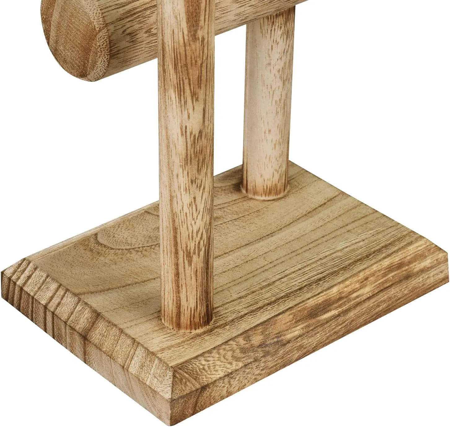 Ikee Design 2 Tier Wooden Jewelry Bracelet Watch Display Tower, Bangle Scrunchie Necklace Holder Storage Stand, Oak Color, 7.9 W x 4.3 D x 9.4 H in