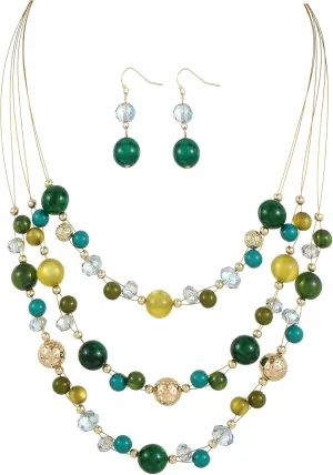 Illusion Wired Beads Necklaces Set 3 Layered Colorful Beaded Statement Necklaces Bohemian Western Jewelry Handmade Choker Necklace and Earrings Set for Holiday Gifts