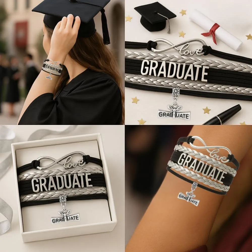 Infinity Collection Graduation Bracelet Gift Graduate Jewelry for Her, Class of 2025 Keepsake, Adjustable Charm Bracelet for Women & Girls