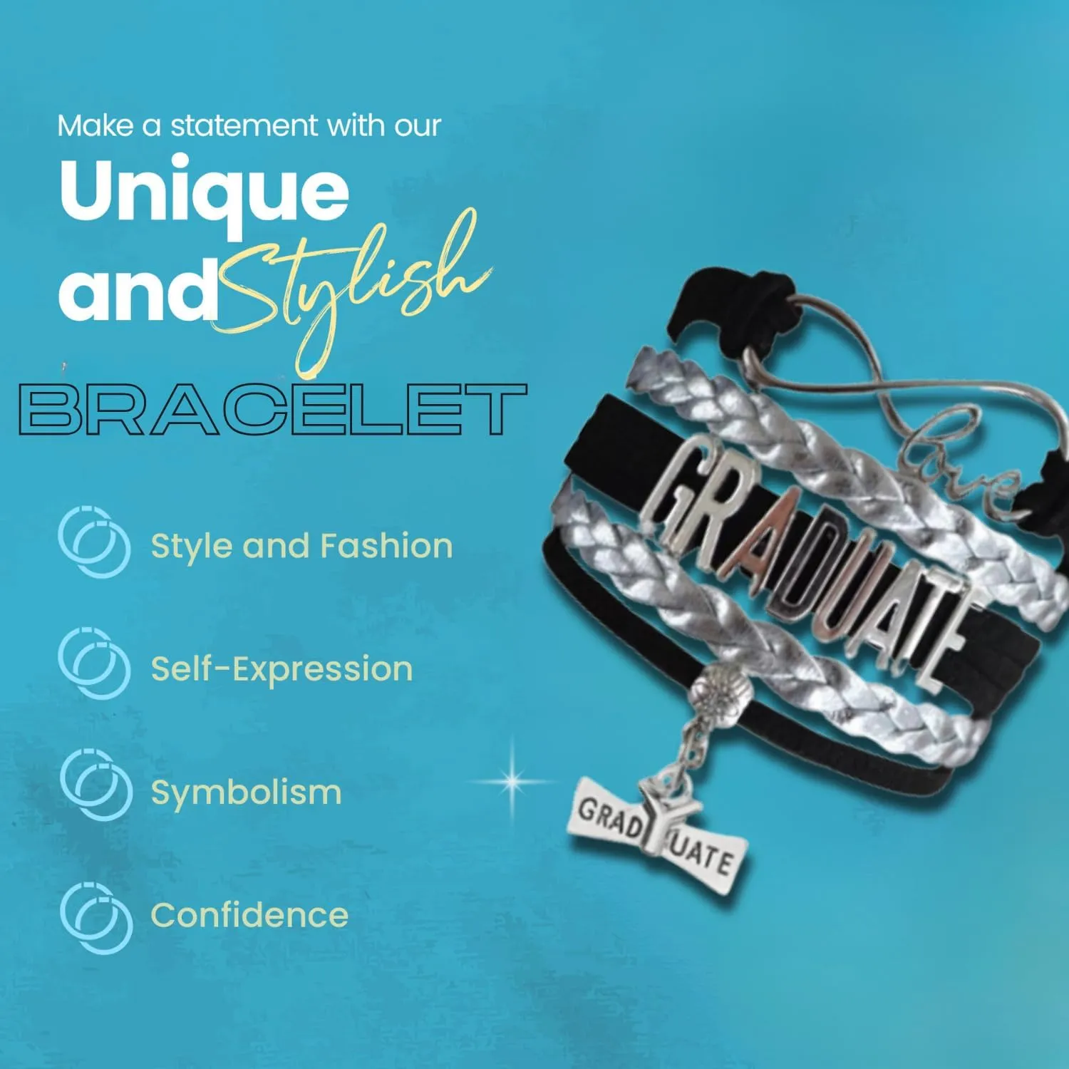 Infinity Collection Graduation Bracelet Gift Graduate Jewelry for Her, Class of 2025 Keepsake, Adjustable Charm Bracelet for Women & Girls