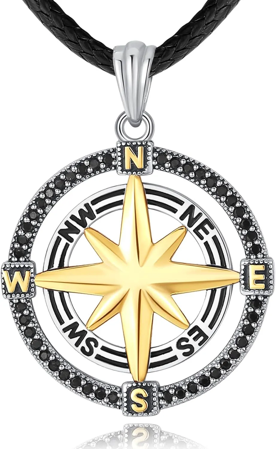 INFUSEU 925 Sterling Silver Compass Viking Necklaces for Men Women