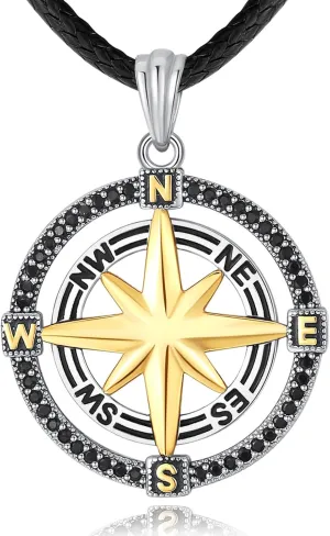 INFUSEU 925 Sterling Silver Compass Viking Necklaces for Men Women
