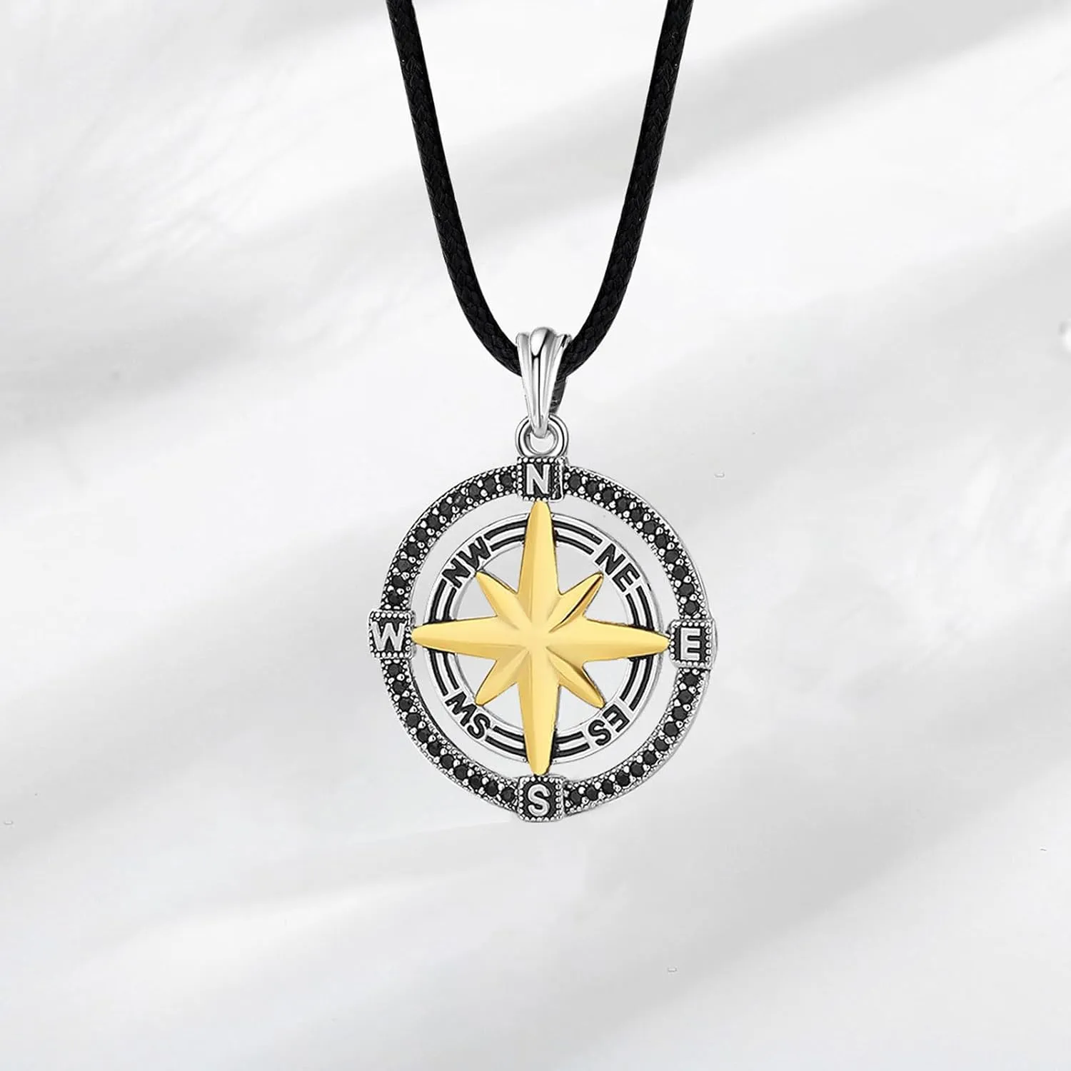 INFUSEU 925 Sterling Silver Compass Viking Necklaces for Men Women