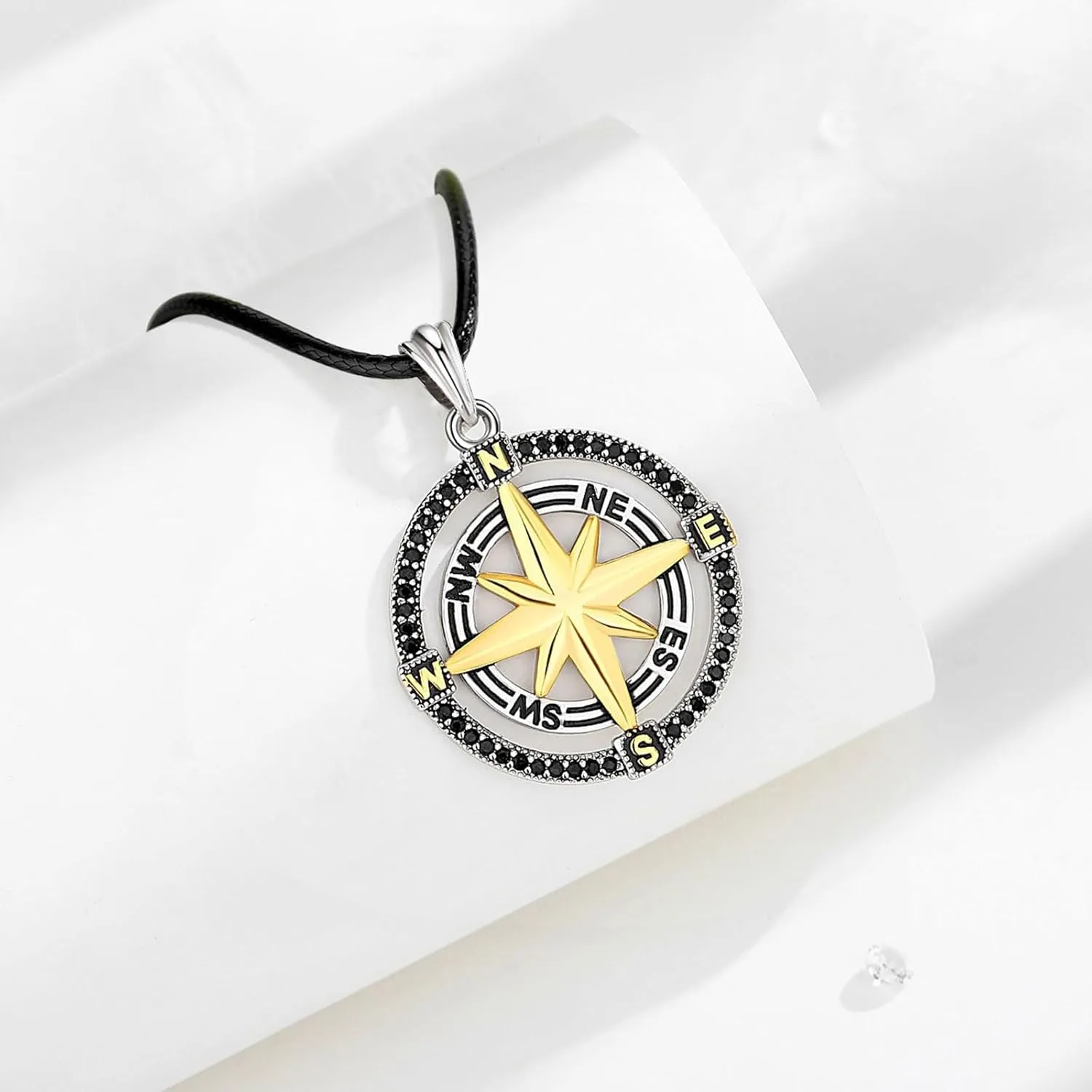 INFUSEU 925 Sterling Silver Compass Viking Necklaces for Men Women