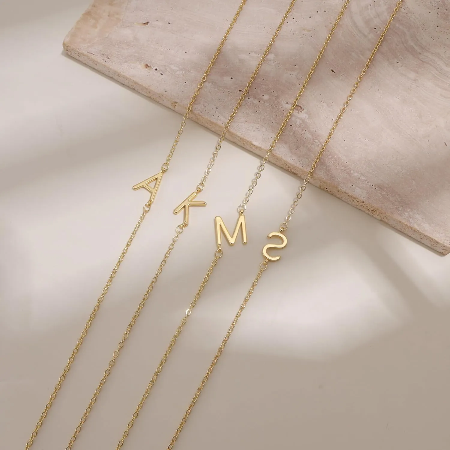 Initial Necklaces for Women, Dainty Gold Letter Necklace 14k Gold Plated Sideways Initial Necklace Cute Name Simple Choker Necklaces for Women Trendy Jewelry Gifts