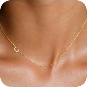 Initial Necklaces for Women, Dainty Gold Letter Necklace 14k Gold Plated Sideways Initial Necklace Cute Name Simple Choker Necklaces for Women Trendy Jewelry Gifts