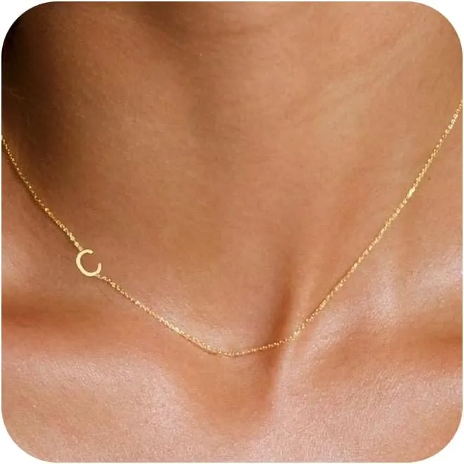 Initial Necklaces for Women, Dainty Gold Letter Necklace 14k Gold Plated Sideways Initial Necklace Cute Name Simple Choker Necklaces for Women Trendy Jewelry Gifts