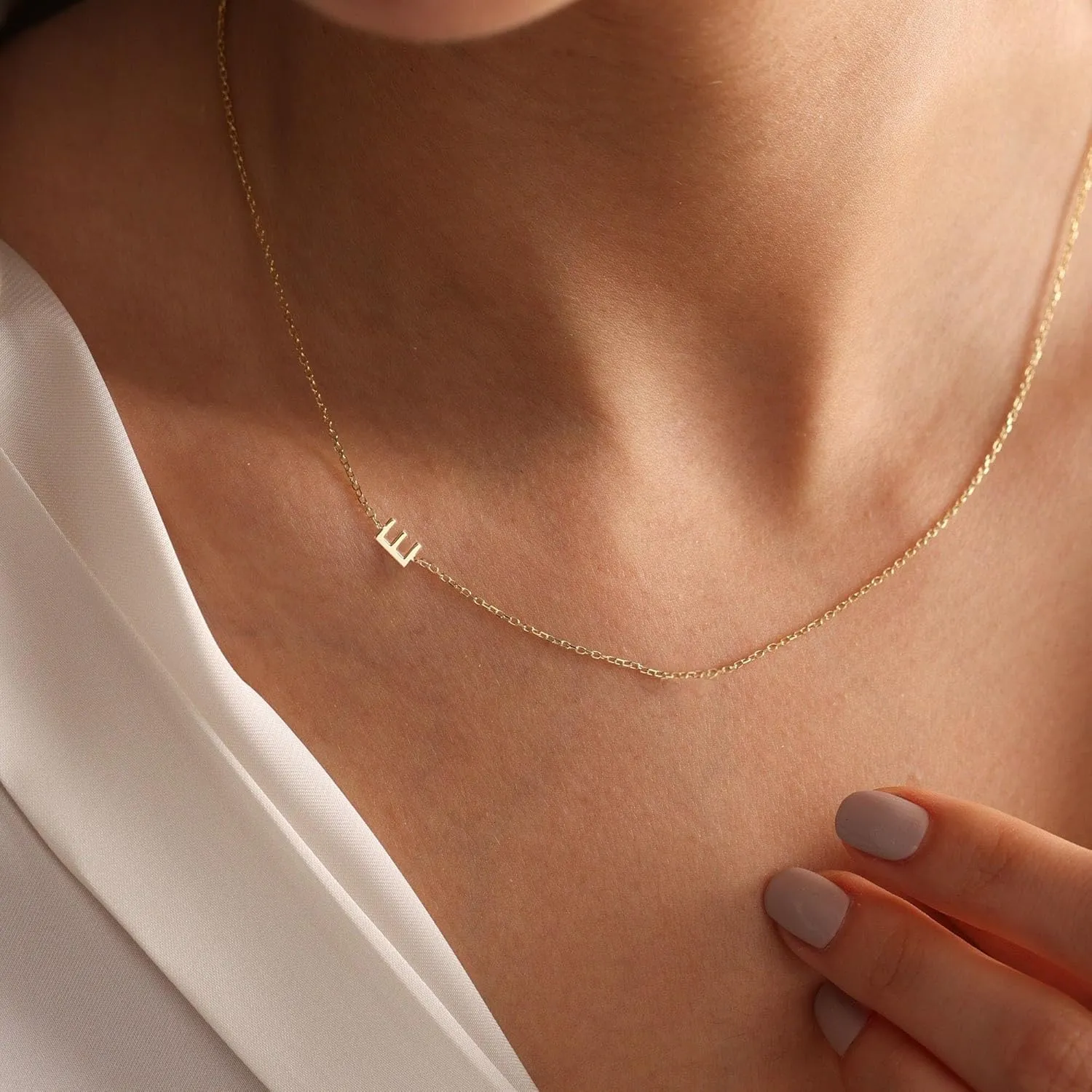 Initial Necklaces for Women, Dainty Gold Letter Necklace 14k Gold Plated Sideways Initial Necklace Cute Name Simple Choker Necklaces for Women Trendy Jewelry Gifts