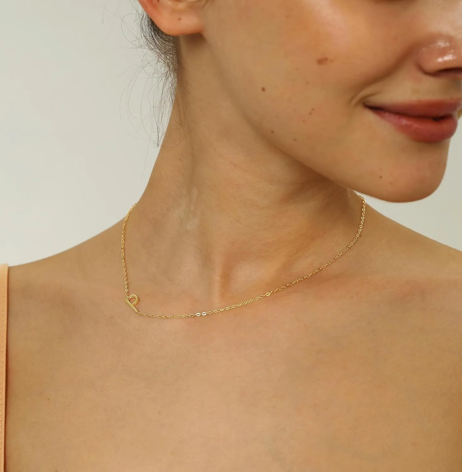 Initial Necklaces for Women, Dainty Gold Letter Necklace 14k Gold Plated Sideways Initial Necklace Cute Name Simple Choker Necklaces for Women Trendy Jewelry Gifts