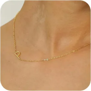 Initial Necklaces for Women, Dainty Gold Letter Necklace 14k Gold Plated Sideways Initial Necklace Cute Name Simple Choker Necklaces for Women Trendy Jewelry Gifts
