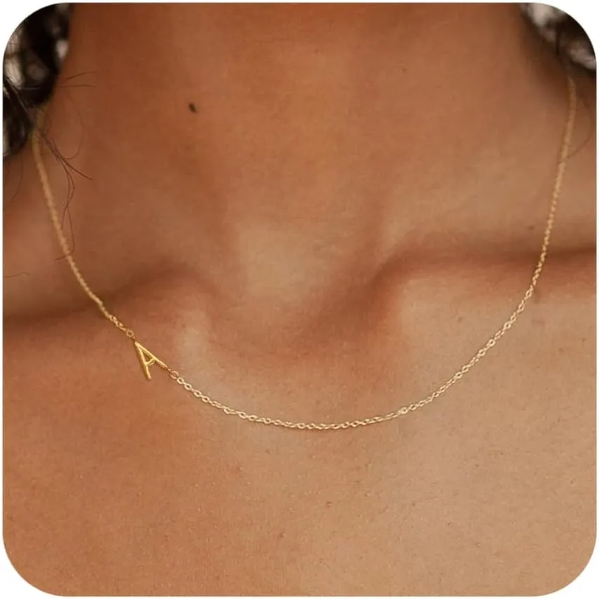 Initial Necklaces for Women Dainty Gold Letter Necklace Sideways Initial Necklace Cute Name Necklace Simple Choker Necklaces for Women Trendy Gold Jewelry Gifts