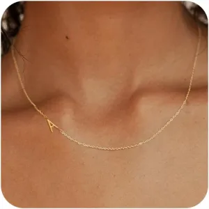 Initial Necklaces for Women Dainty Gold Letter Necklace Sideways Initial Necklace Cute Name Necklace Simple Choker Necklaces for Women Trendy Gold Jewelry Gifts
