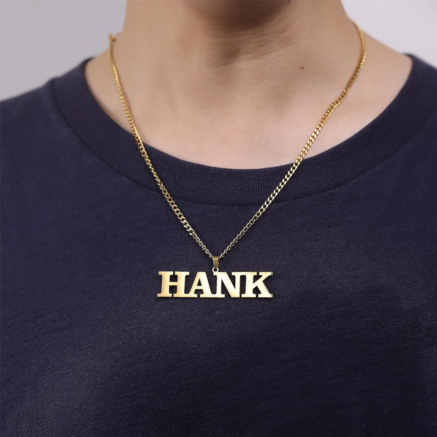 Jecivila Name Necklace Personalized for Men 18K Gold Plate Mens Custom Name Initial Number Necklace with Rope Figaro Curb Chain Personalized Jewelry Gifts for Dad Grandfather Boyfriend (16-24)