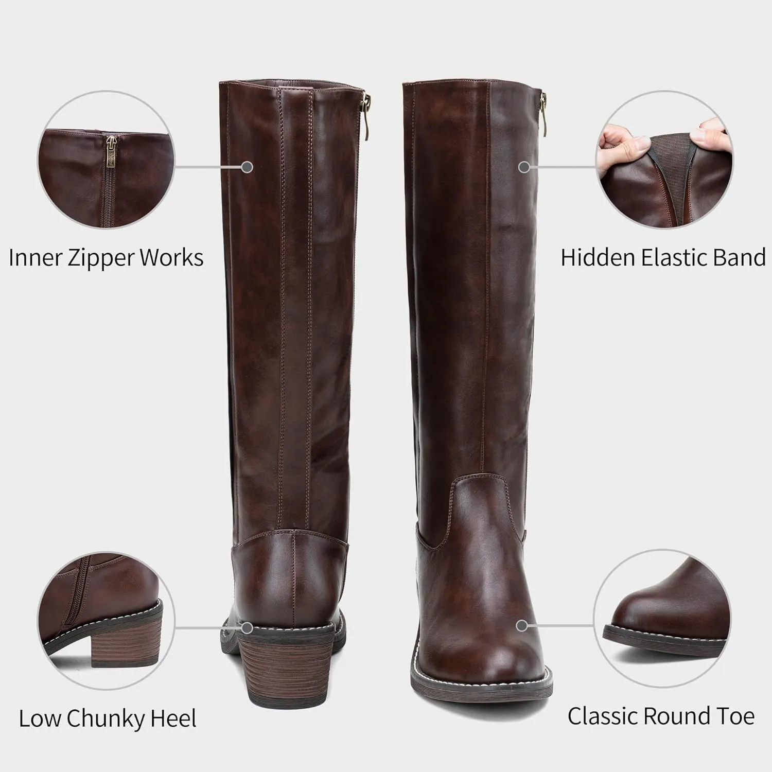 Jeossy Women's 9661 Knee High Boots, Fashion Riding Boots with Inside Zipper and Side Hidden Elastic Band