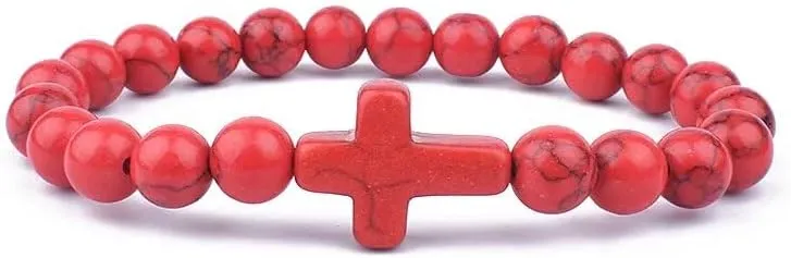 Jesus Cross Charm Bracelets Men Nature Lava Stone 8mm White Beads Bracelets Prayer Bangles for Women Jewelry