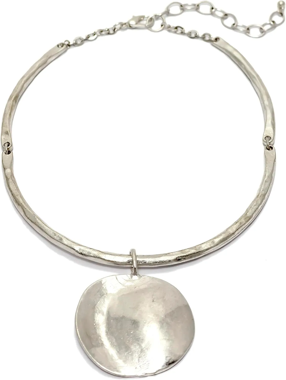 Jewelry Hammered Circle Pendant Necklace with Adjustable Chain