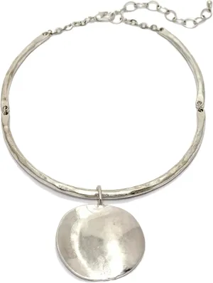 Jewelry Hammered Circle Pendant Necklace with Adjustable Chain