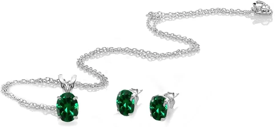Jewelry Sets for Women, Necklace and Earring Sets for Women, Birthstone Jewelry, Genuine or Synthetic Gemstones, Oval Solitaire, Pendant Necklace, Stud Earrings, Sterling Silver Jewelry or Gold Flash